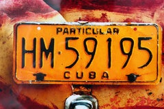 Havana, Cuba Daily Life Color Photograph of a Vintage Yellow License Plate