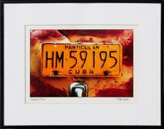 Havana, Cuba Daily Life Color Photograph of a Vintage Yellow License Plate