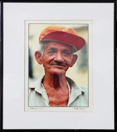 Vintage Matanzas, Cuba Daily Life Color Photograph of a Man Wearing an Orange Cap