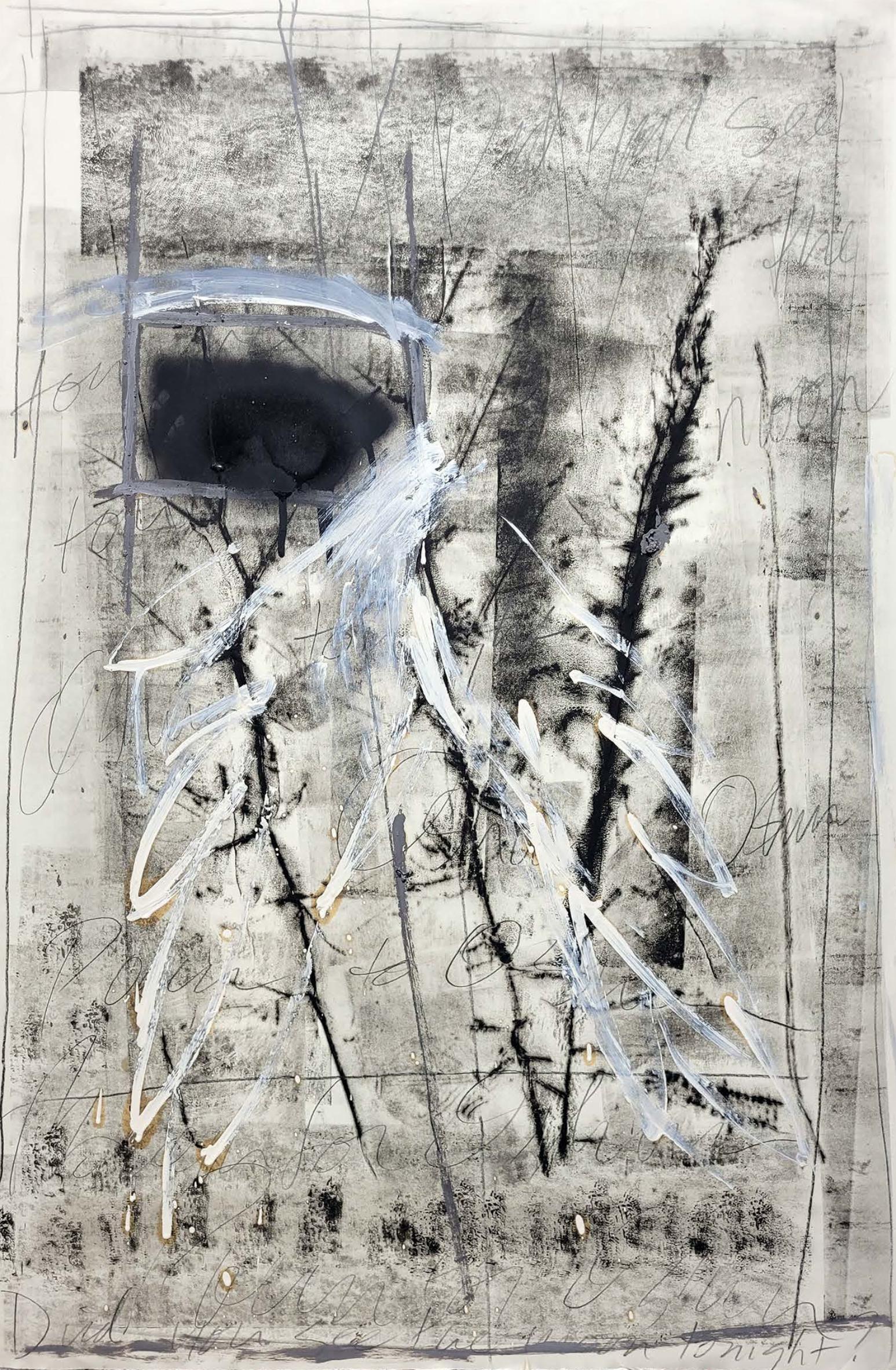 Hai visto la luna stanotte?
Olio, grafite, inchiostro litografico, pigmento secco su carta
40" x 26" 

Sono un'artista visiva il cui lavoro indaga l'astrazione su piccola e grande scala principalmente nel mezzo della pittura, impiegando l'uso di