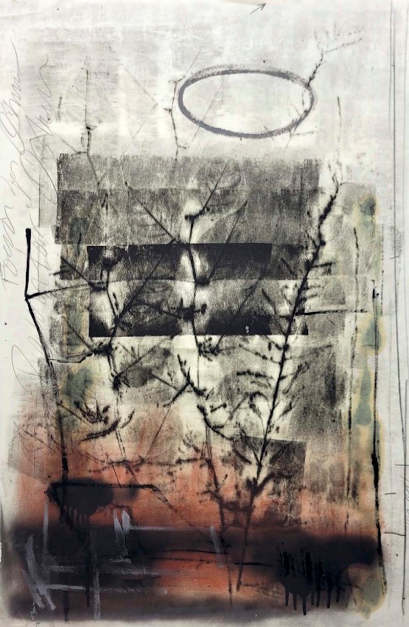 Specchio del Sole IV
Olio, grafite, inchiostro litografico, vernice spray, pigmento secco su carta
40" x 26" 

Sono un'artista visiva il cui lavoro indaga l'astrazione su piccola e grande scala principalmente nel mezzo della pittura, impiegando