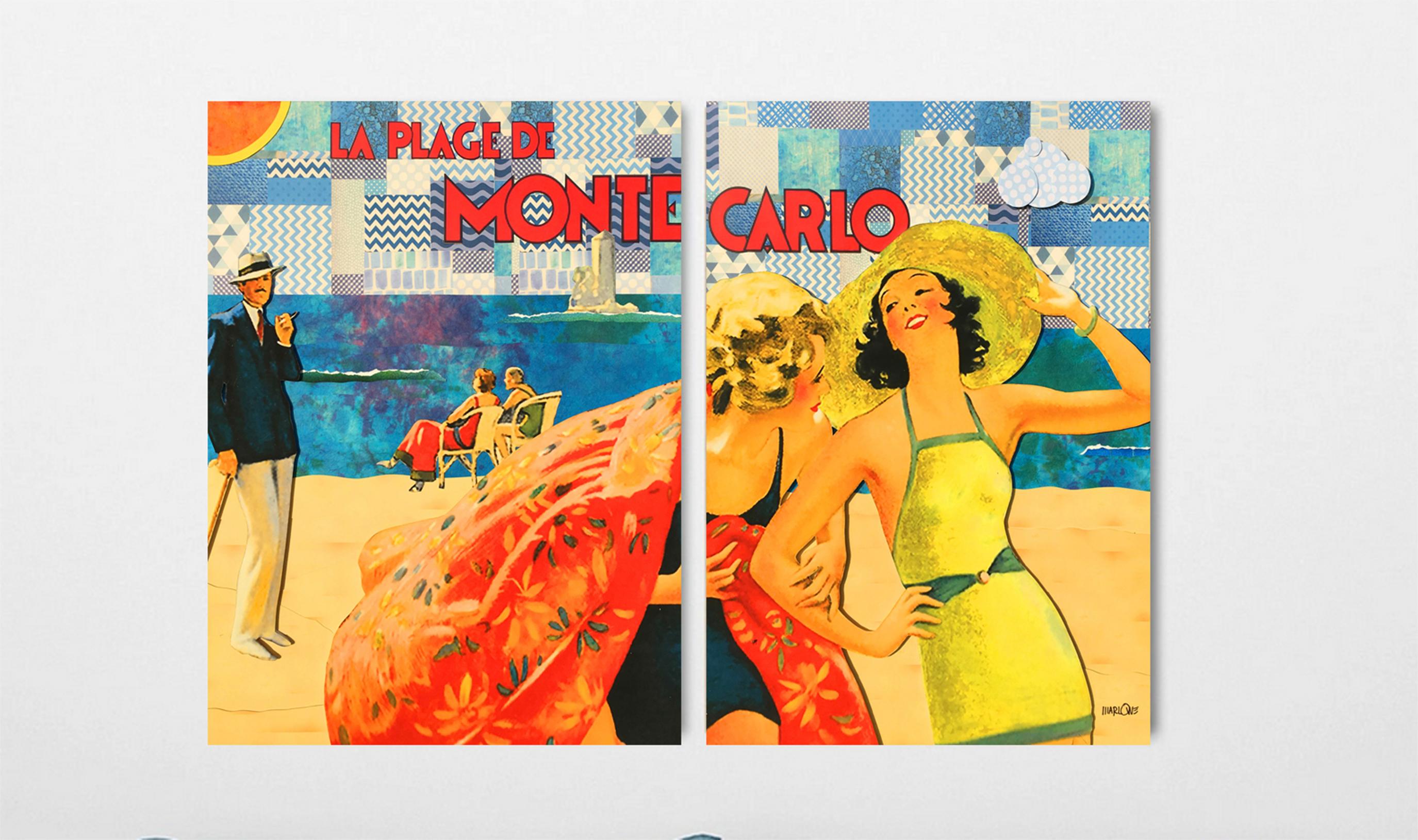 <p>Commentaires de l'artiste<br>Ce diptyque capture un littoral français de l'époque romantique des années 1930. Sur le panneau de gauche, un homme élégant tenant une canne est vu avec deux femmes se prélassant dans des chaises, profitant de la vue
