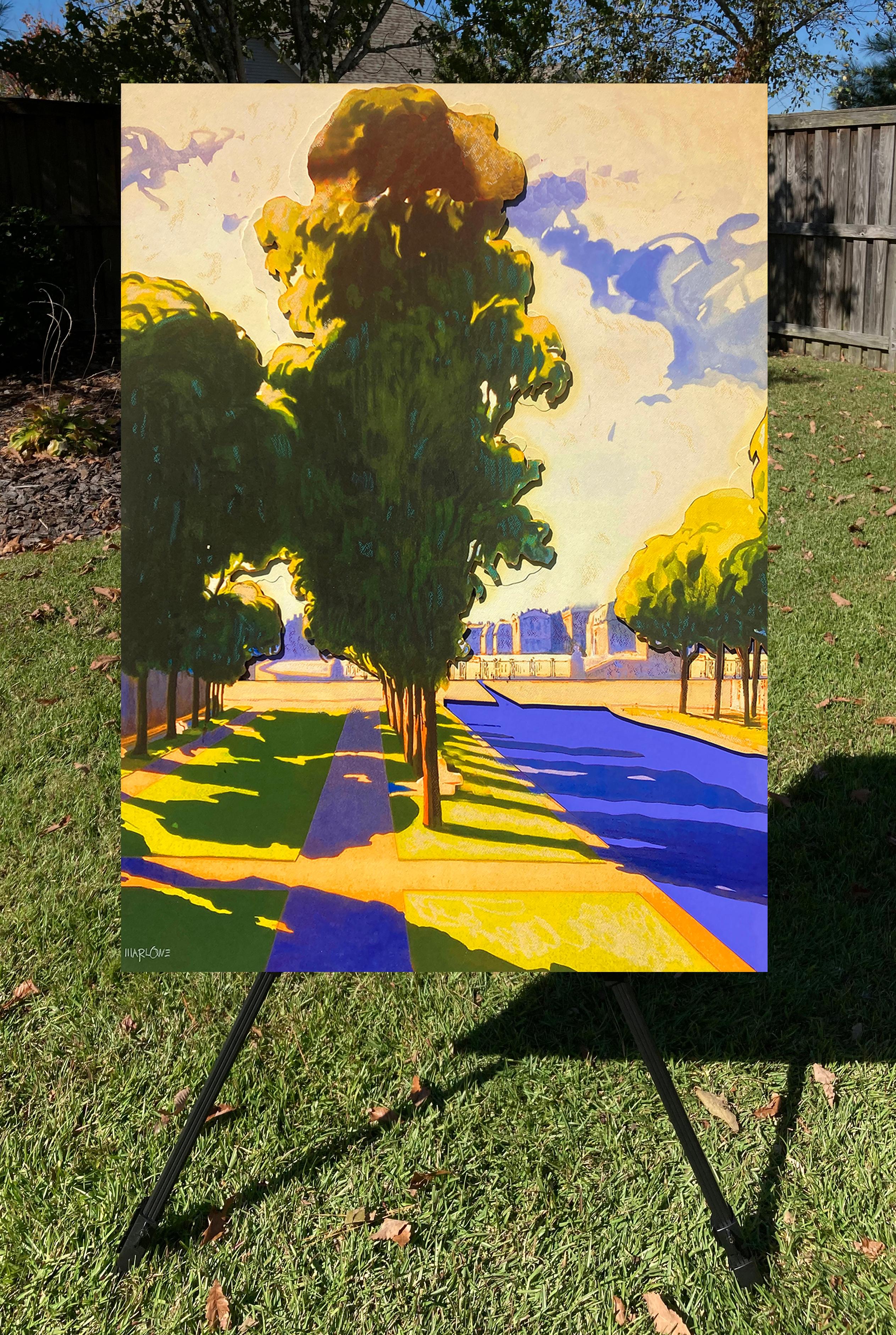 <p>Artist Comments<br />Golden light shines across a European boulevard at dusk. Tall trees cast long shadows on the path while buildings in the background bathe in the fading sunlight. The scene exudes a vintage feeling. Artist Rick 