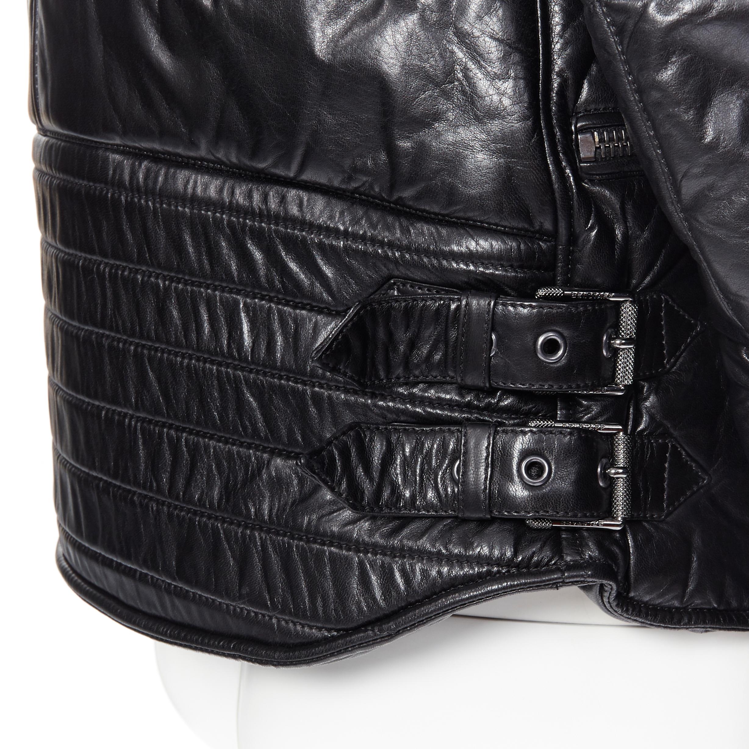 RICK OWENS 100% leather navy blue asymmetric zip cap sleeve biker jacket IT38 4