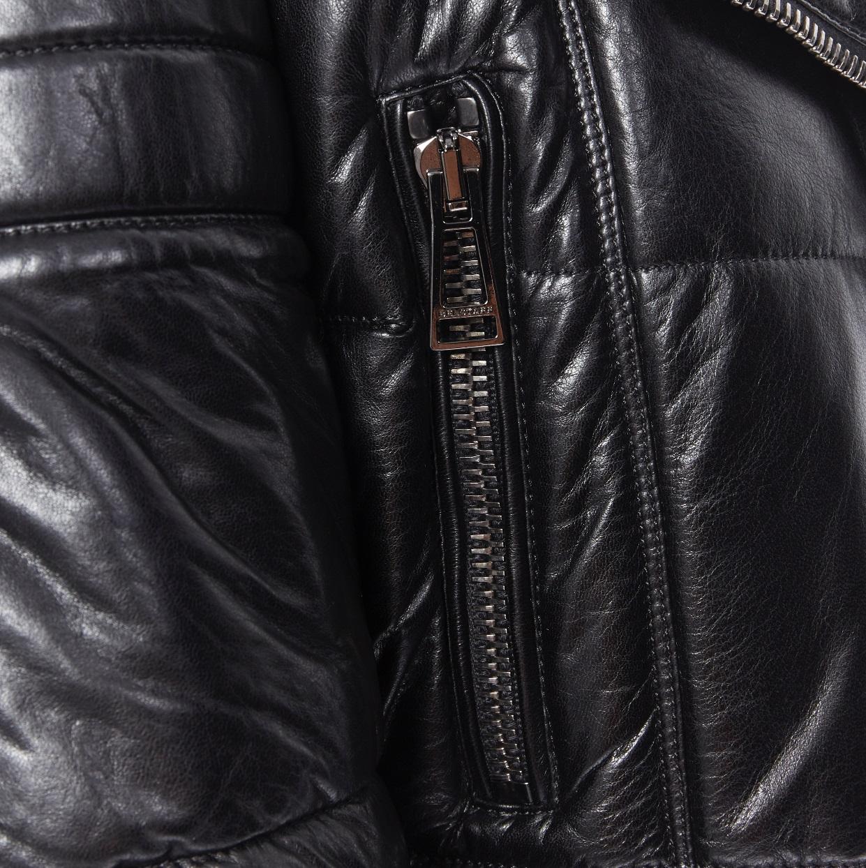 RICK OWENS 100% leather navy blue asymmetric zip cap sleeve biker jacket IT38 5