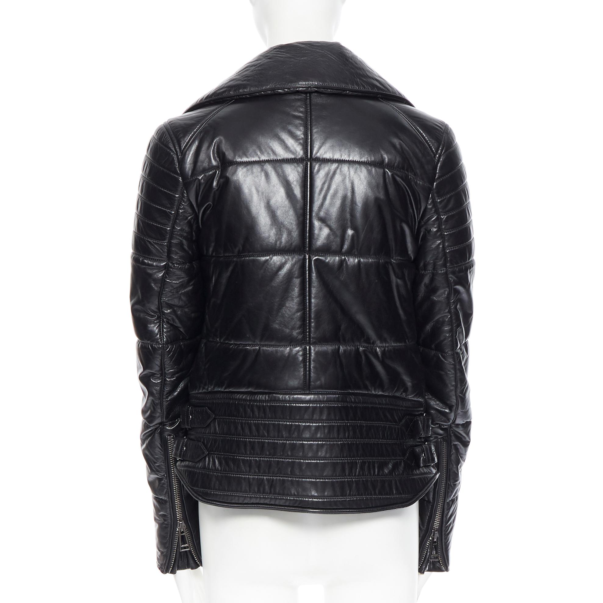 RICK OWENS 100% leather navy blue asymmetric zip cap sleeve biker jacket IT38 1
