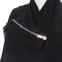 RICK OWENS 100% silk black extra long fitted jersey sleeve biker jacket US4 XS