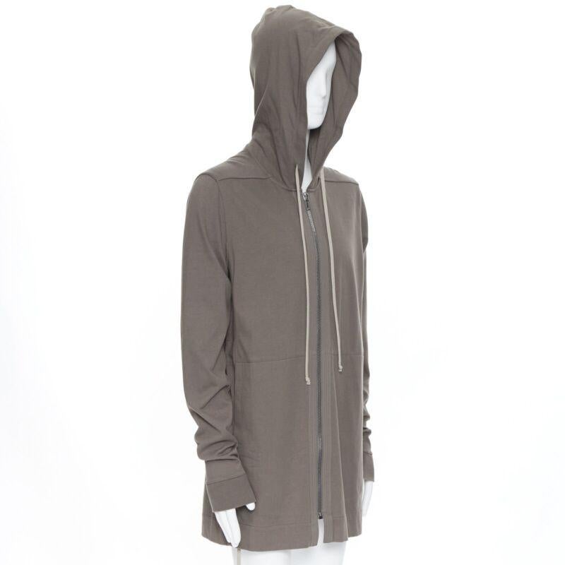 Gray RICK OWENS 2020 Tecualt dust grey zip front UFW print back long hoodie S