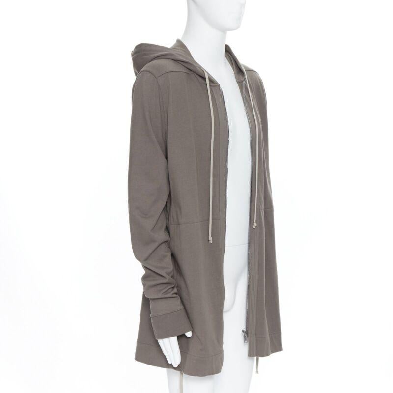 RICK OWENS 2020 Tecualt dust grey zip front UFW print back long hoodie S In New Condition In Hong Kong, NT