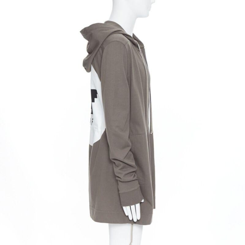 Men's RICK OWENS 2020 Tecualt dust grey zip front UFW print back long hoodie S