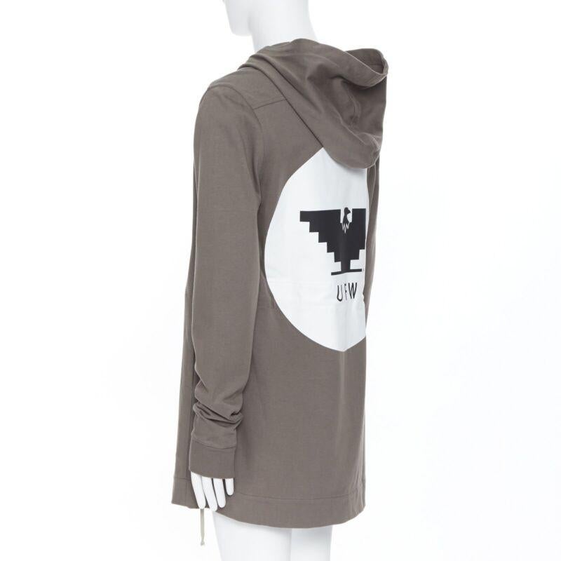 RICK OWENS 2020 Tecualt dust grey zip front UFW print back long hoodie S 1