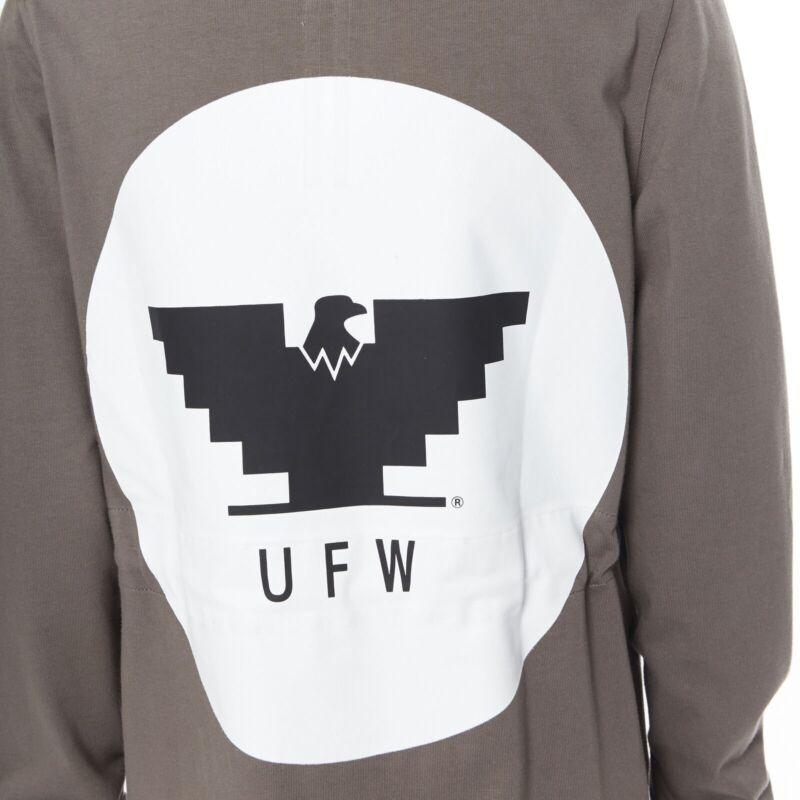 RICK OWENS 2020 Tecualt dust grey zip front UFW print back long hoodie S 4