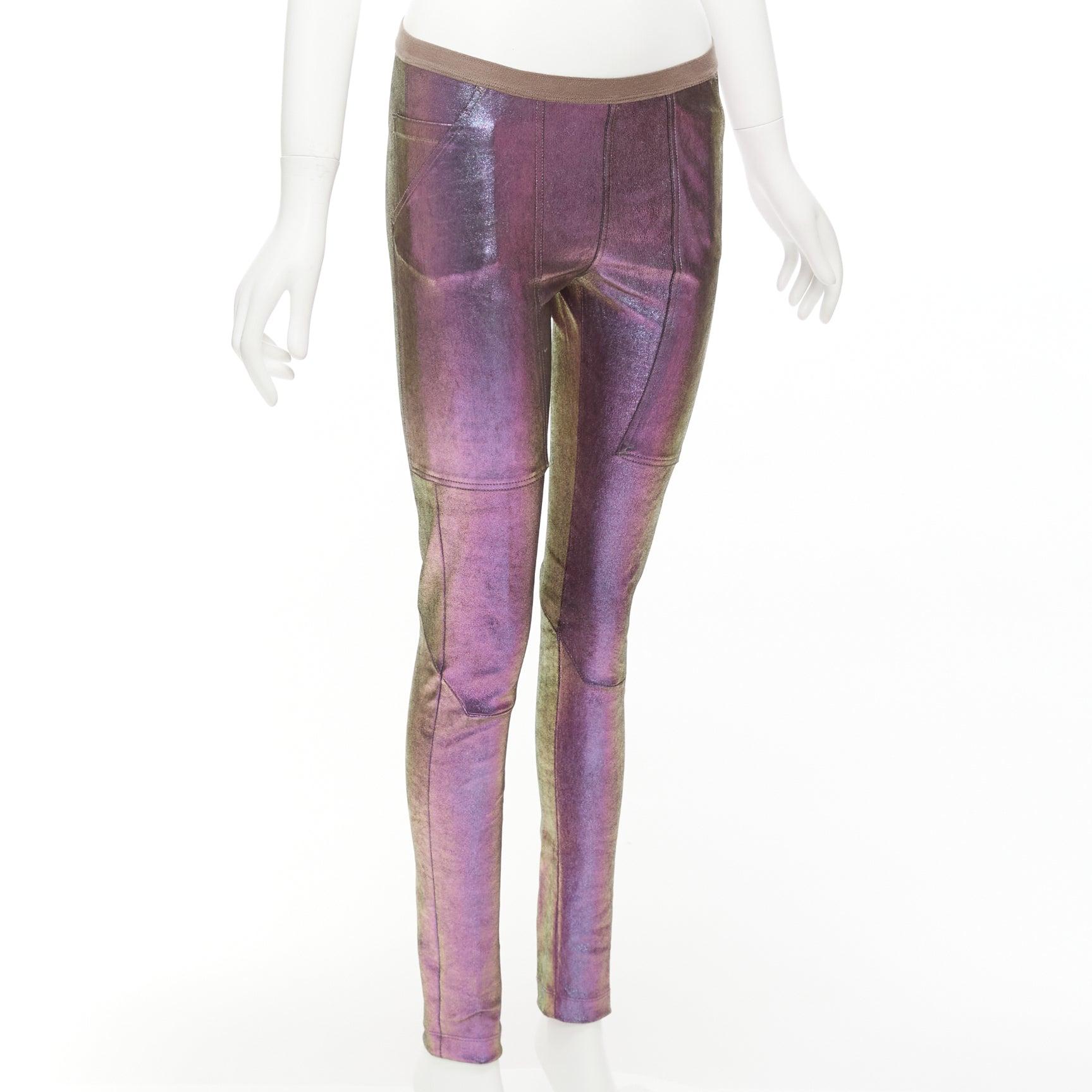 RICK OWENS 2020 Tecuatl iridescent purple leather legging pants IT38 XS In Excellent Condition For Sale In Hong Kong, NT