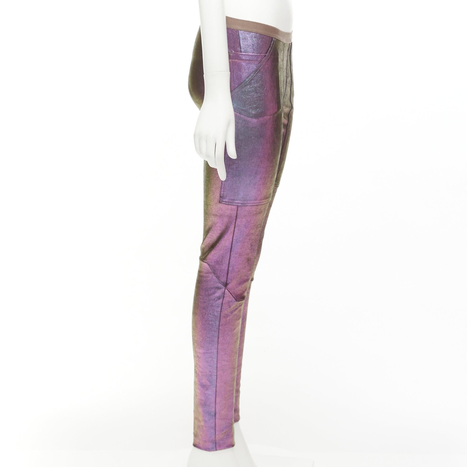Women's RICK OWENS 2020 Tecuatl iridescent purple leather legging pants IT38 XS For Sale