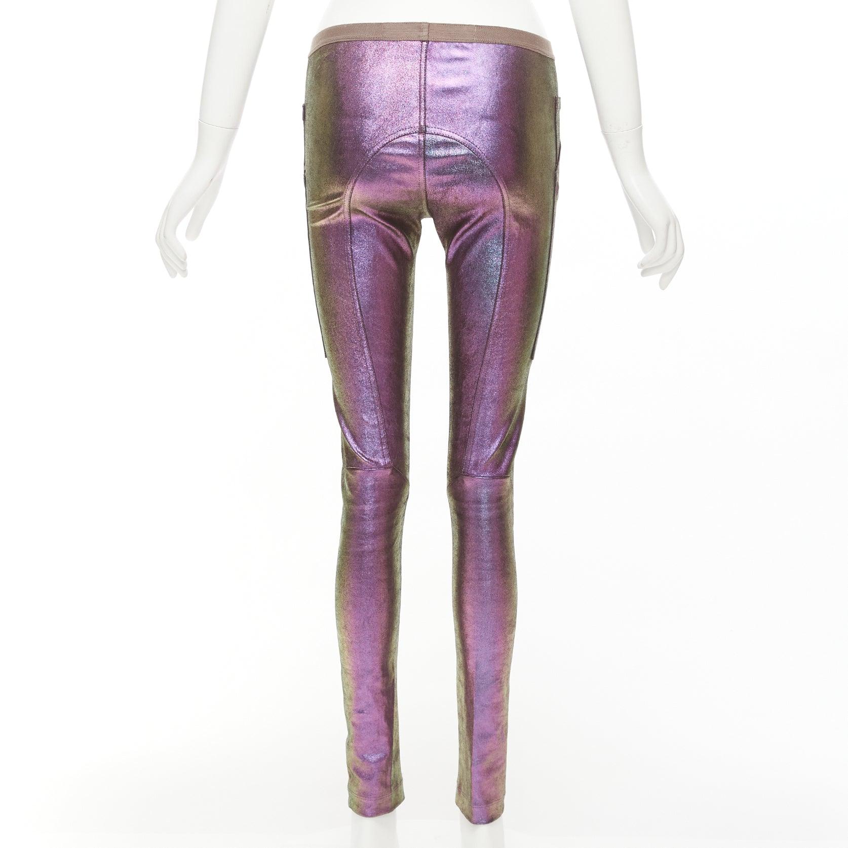 Women's RICK OWENS 2020 Tecuatl iridescent purple leather legging pants IT38 XS For Sale