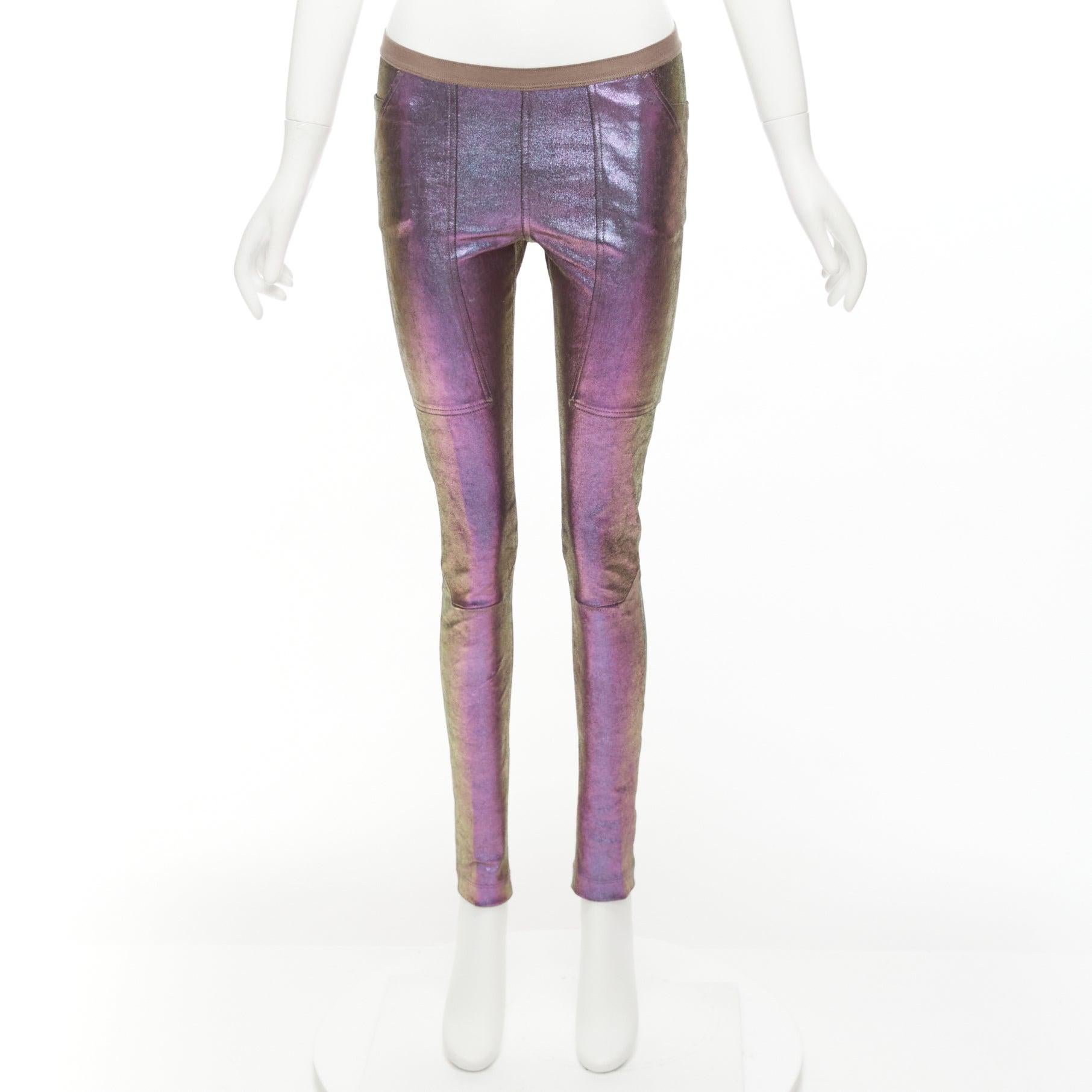 RICK OWENS 2020 Tecuatl iridescent purple leather legging pants IT38 XS For Sale 4
