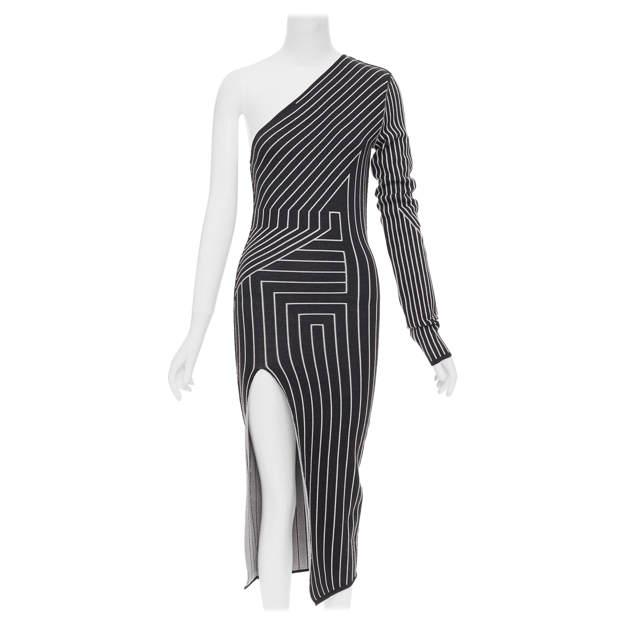 RICK OWENS 2020 Ziggy grafische Linien eine Schulter hoch geschlitztes Kleid S Rosalia im Angebot