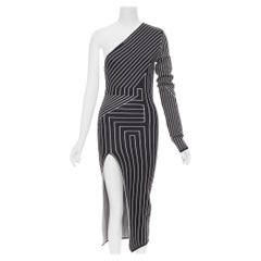RICK OWENS 2020 Ziggy graphic lines one shoulder high slit dress S Rosalia