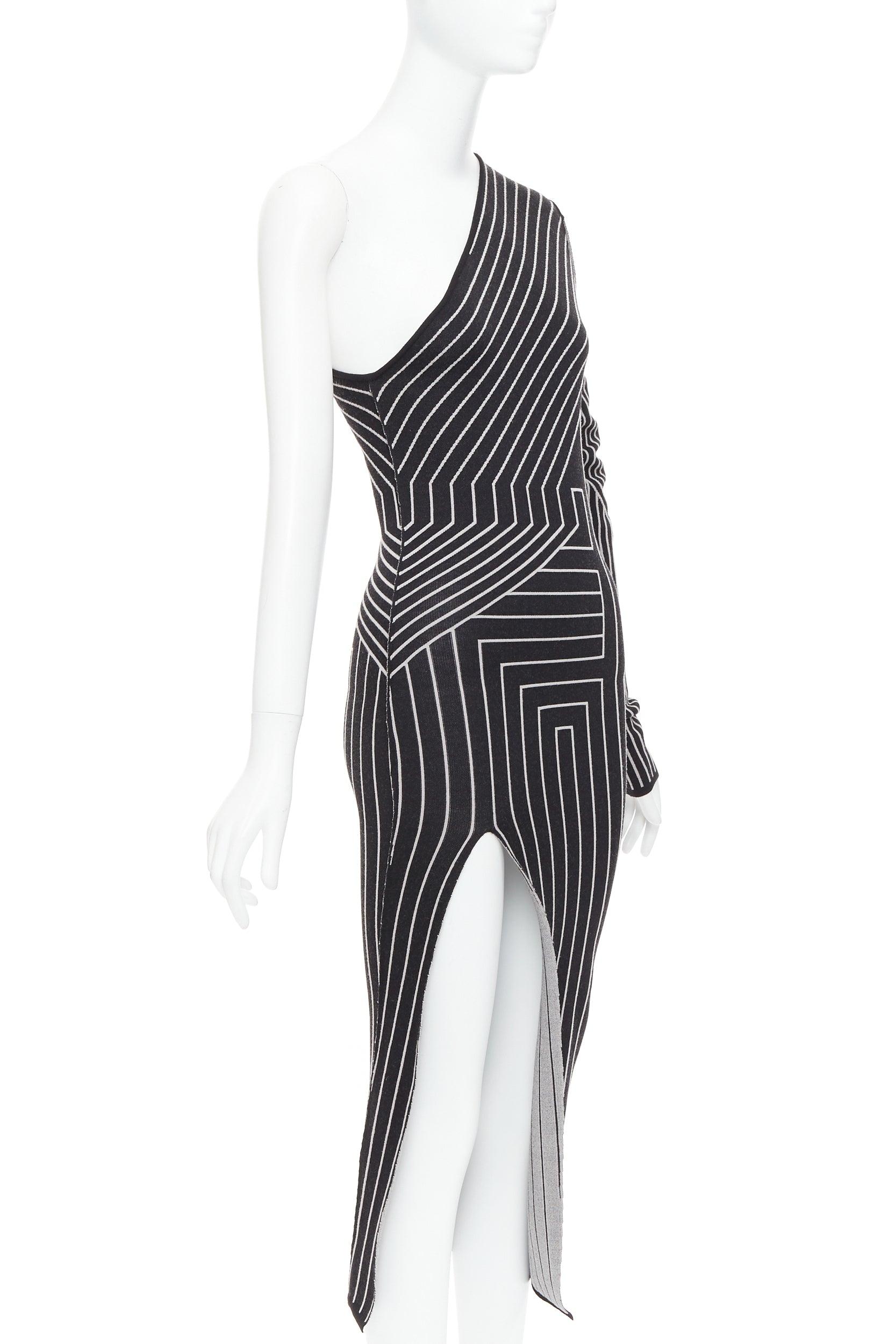 Noir Robe RICK OWENS 2020 lignes graphiques zippées une épaule fendue XS Rosalia en vente