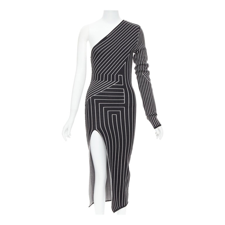 RICK OWENS 2020 Ziggy graphic lines one shoulder high slit dress XS Rosalia  For Sale at 1stDibs
