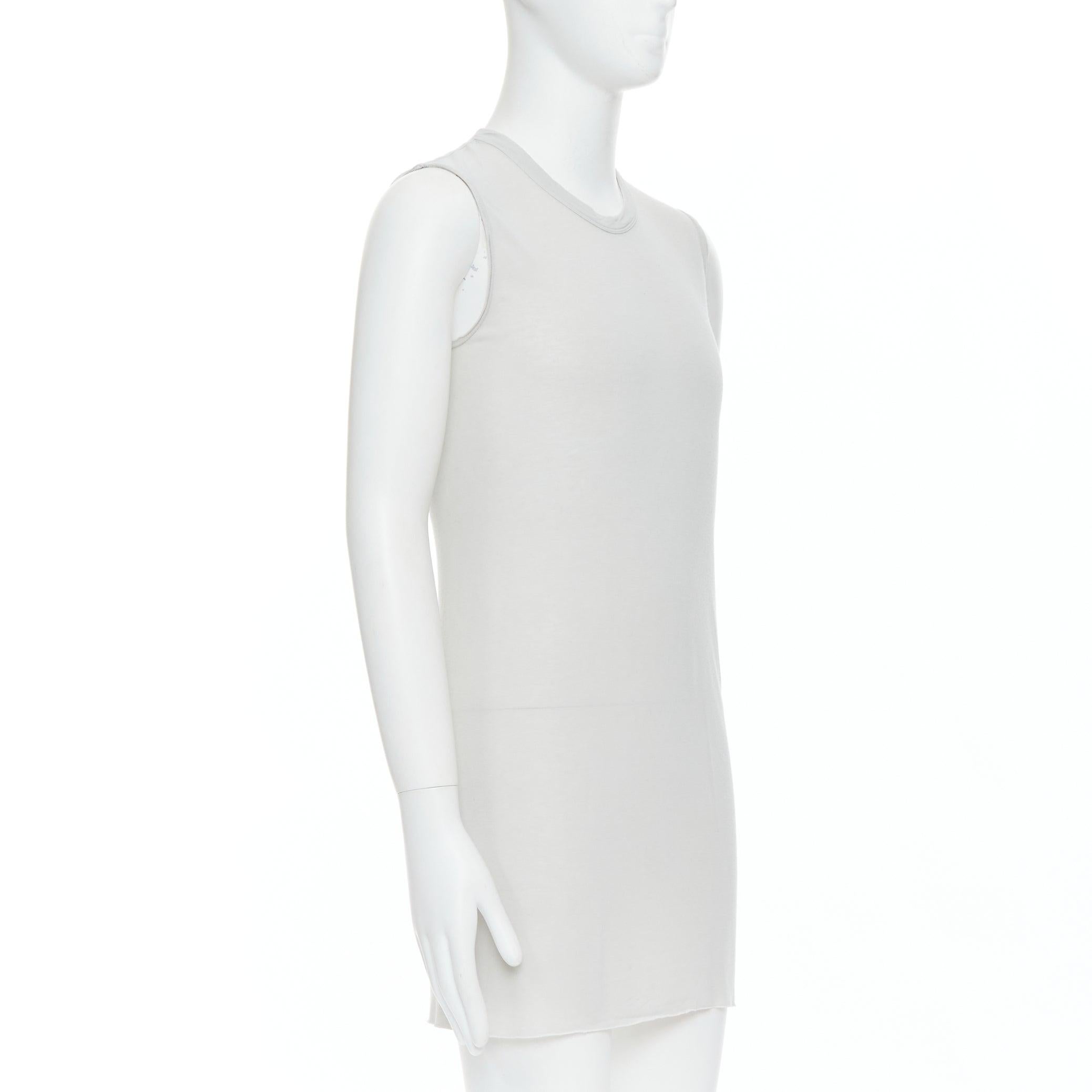 Gray RICK OWENS 2021 Phlegethon Oyster light grey raw edge cut long tank S For Sale