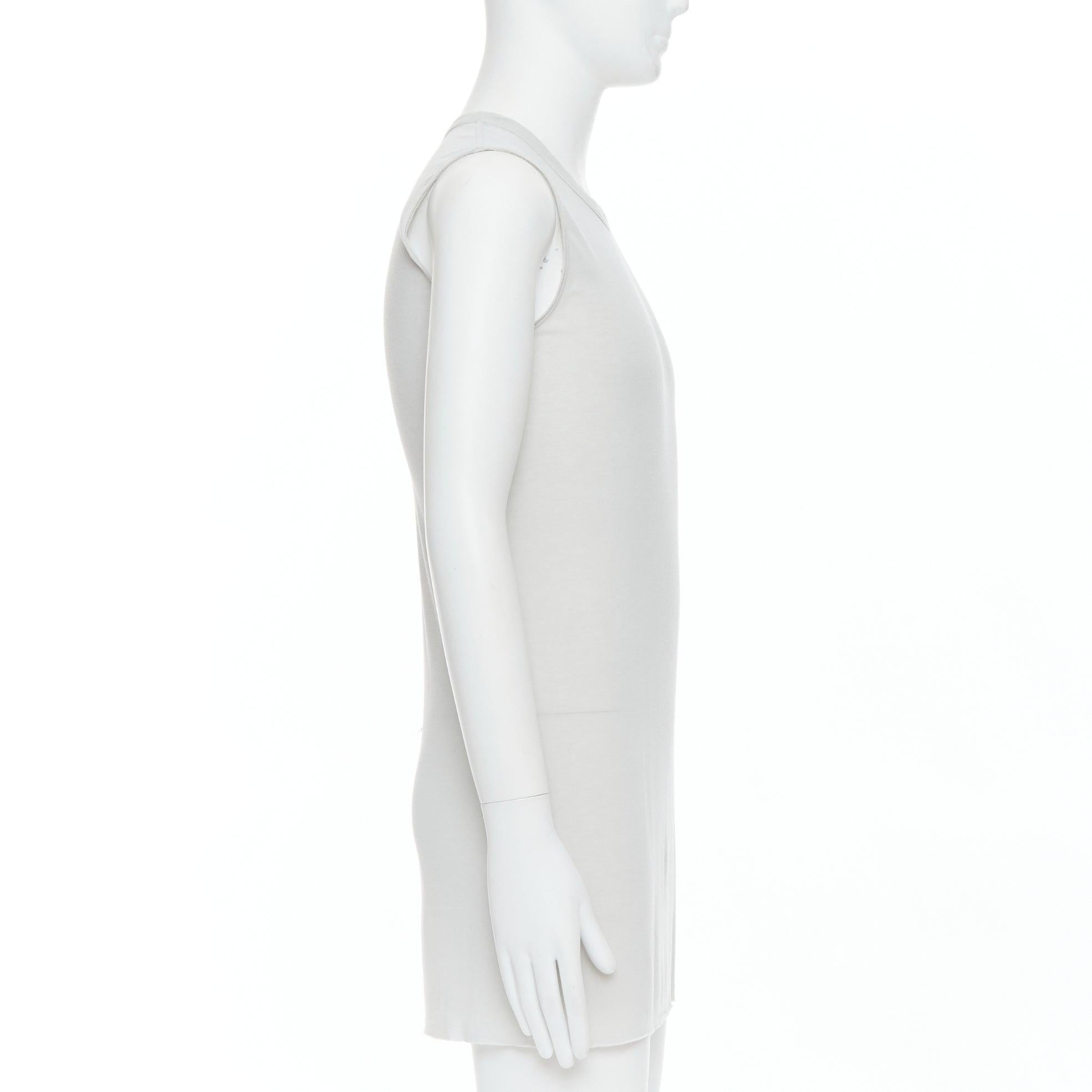 RICK OWENS 2021 Phlegethon Oyster light grey raw edge cut long tank S In Good Condition For Sale In Hong Kong, NT