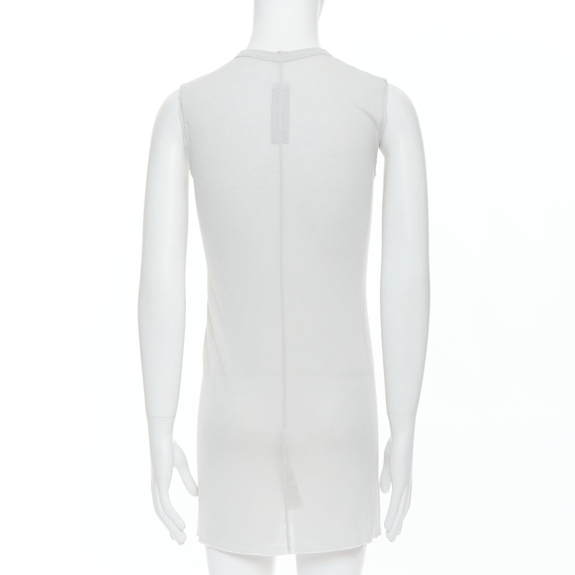 Men's RICK OWENS 2021 Phlegethon Oyster light grey raw edge cut long tank S For Sale