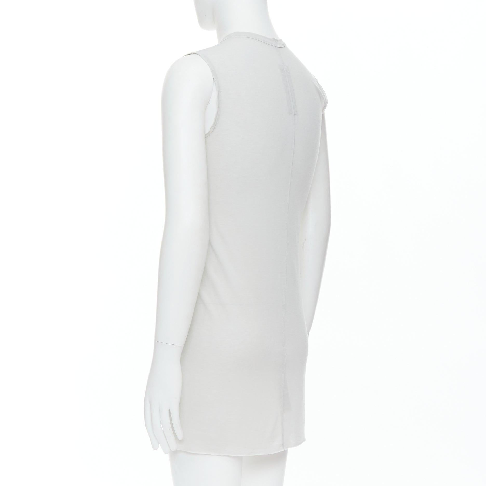RICK OWENS 2021 Phlegethon Oyster light grey raw edge cut long tank S For Sale 1