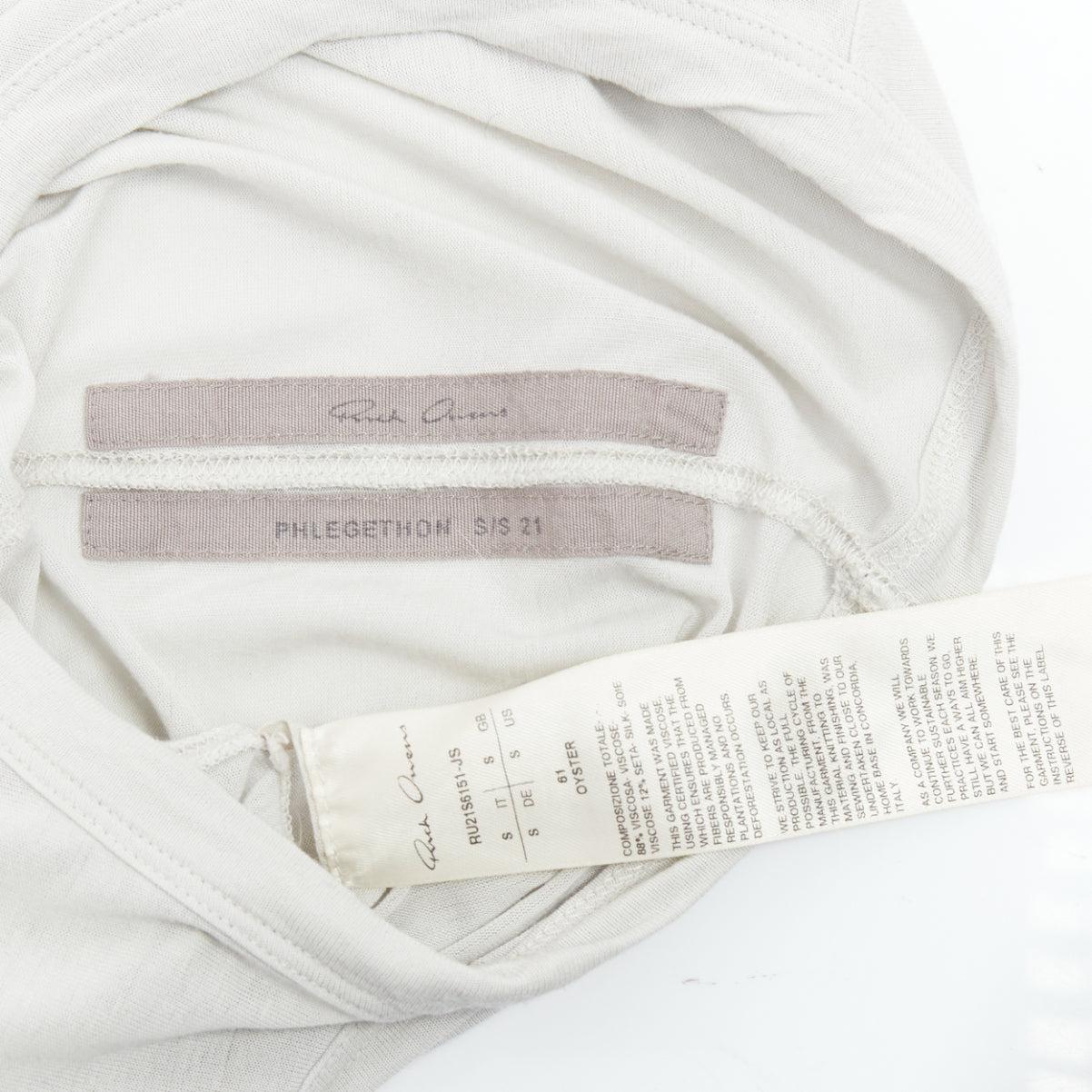 RICK OWENS 2021 Phlegethon Oyster light grey raw edge cut long tank S For Sale 3