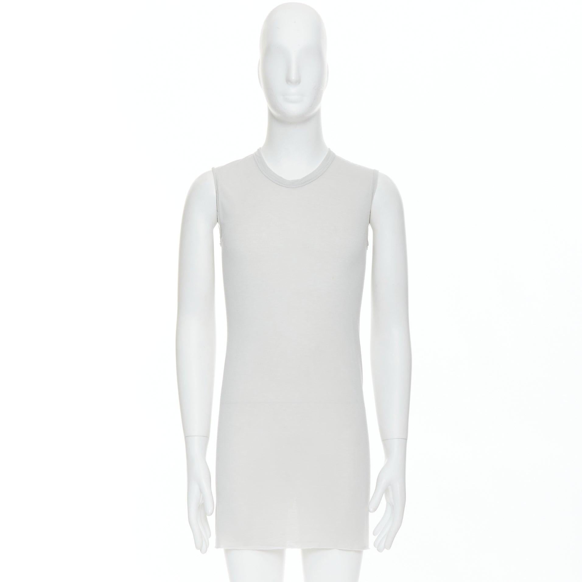 RICK OWENS 2021 Phlegethon Oyster light grey raw edge cut long tank S For Sale 4