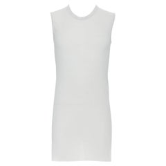 Used RICK OWENS 2021 Phlegethon Oyster light grey raw edge cut long tank S