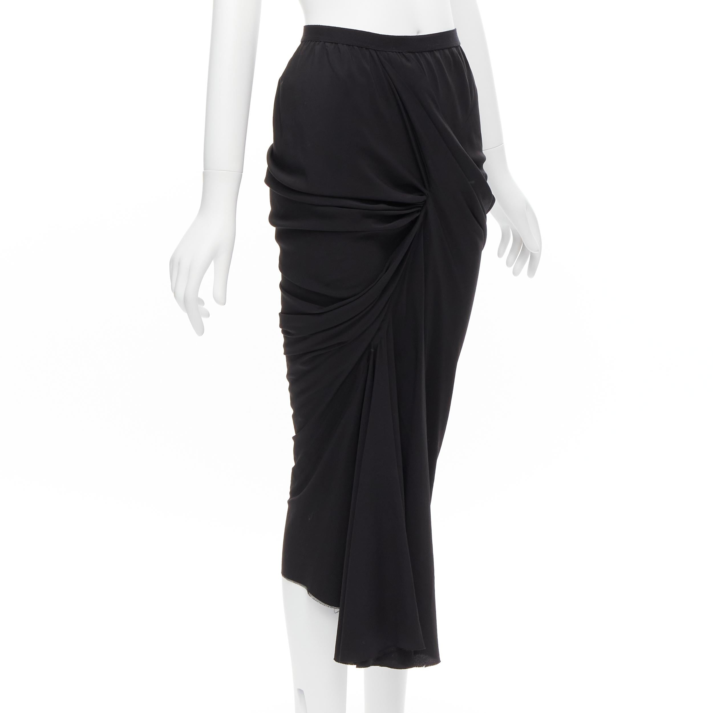 RICK OWENS 2022 Strobe black acetate silk wrap draped mermaid midi skirt IT38 XS In Excellent Condition In Hong Kong, NT