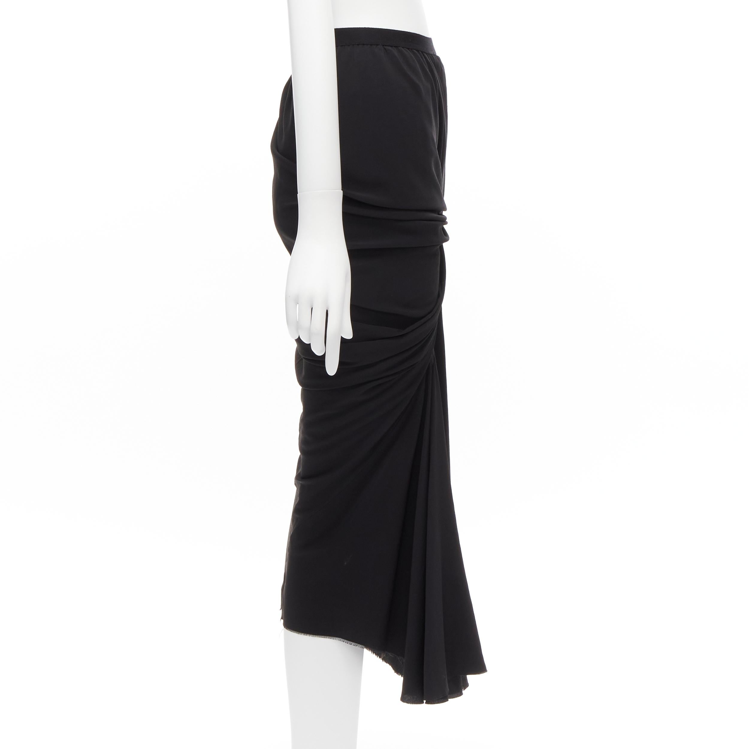 Women's RICK OWENS 2022 Strobe black acetate silk wrap draped mermaid midi skirt IT38 XS