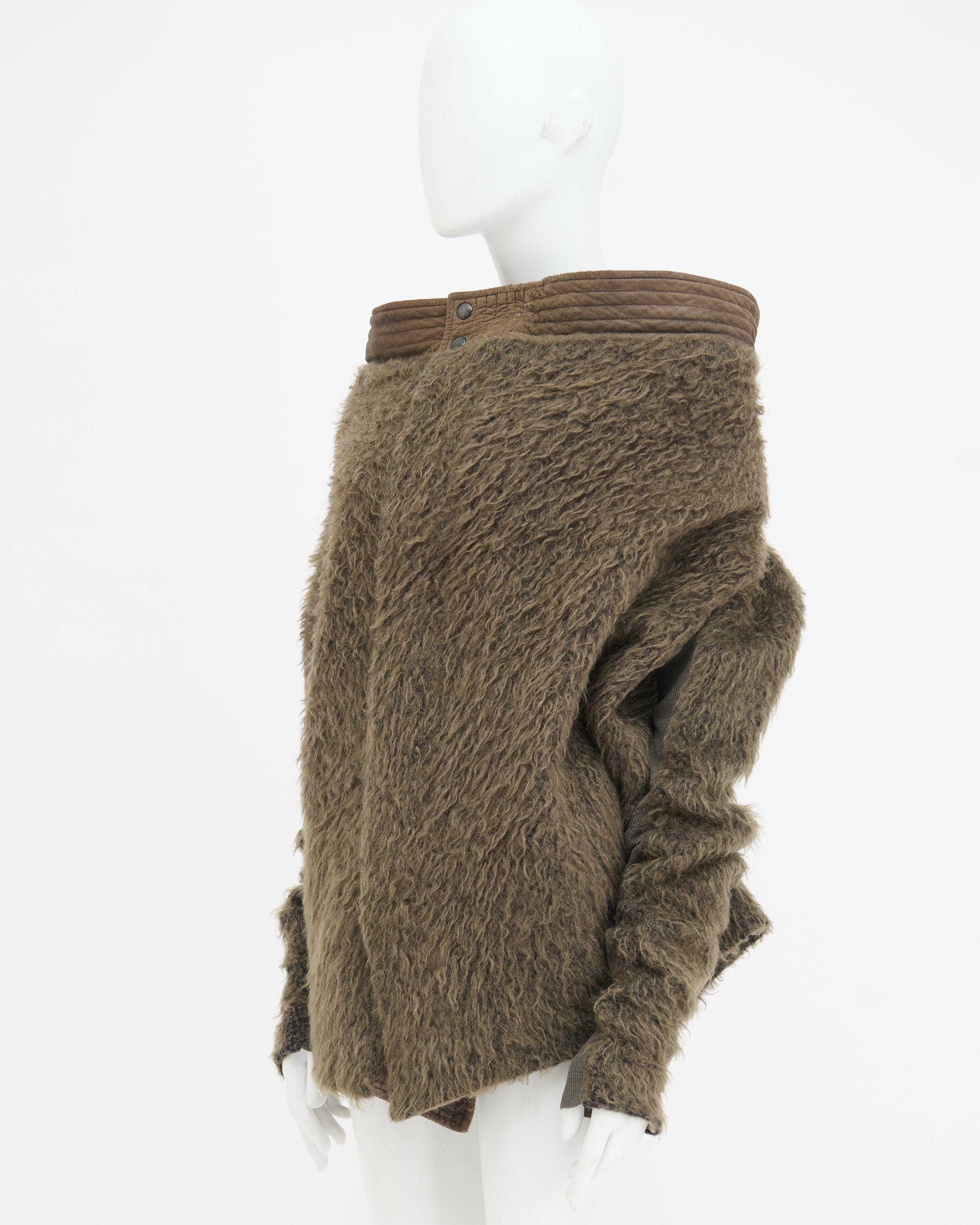 Brown Rick Owens A/H 2007 'EXPLODER' - Veste en cuir d'agneau alpaga vert en vente