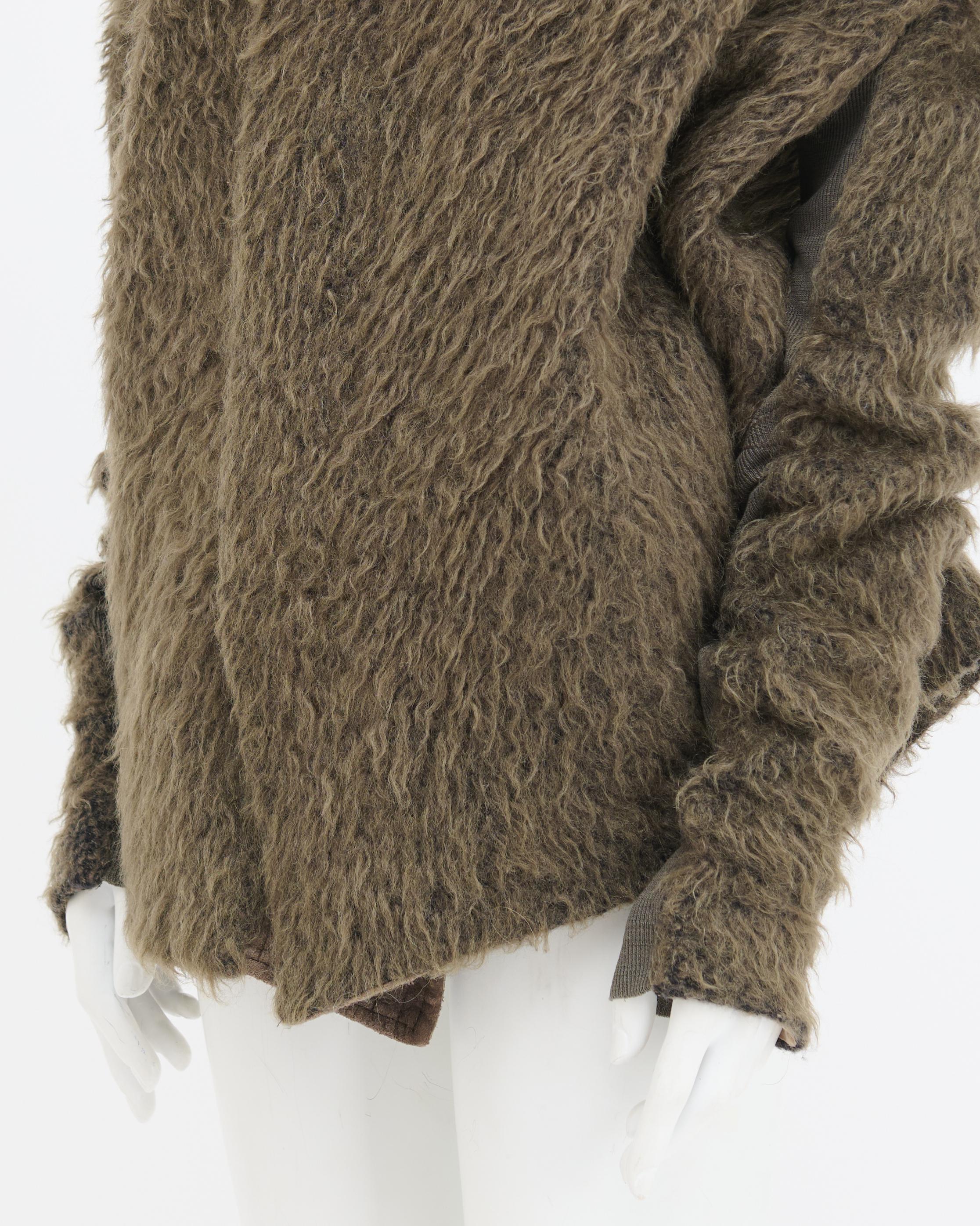 Rick Owens A/H 2007 'EXPLODER' - Veste en cuir d'agneau alpaga vert en vente 2