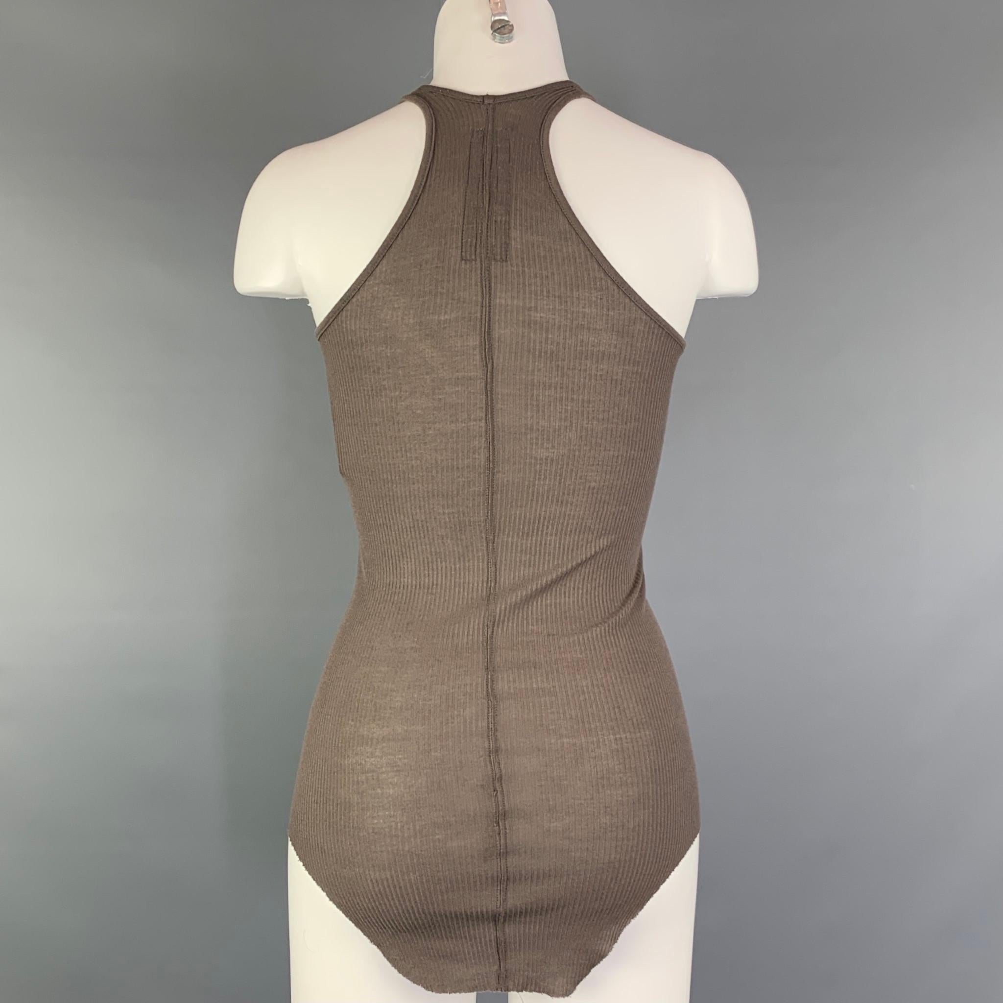 Gray RICK OWENS ANTHEM S/S 11 Size 6 Taupe Viscose / Silk Curved Hem Tank Top