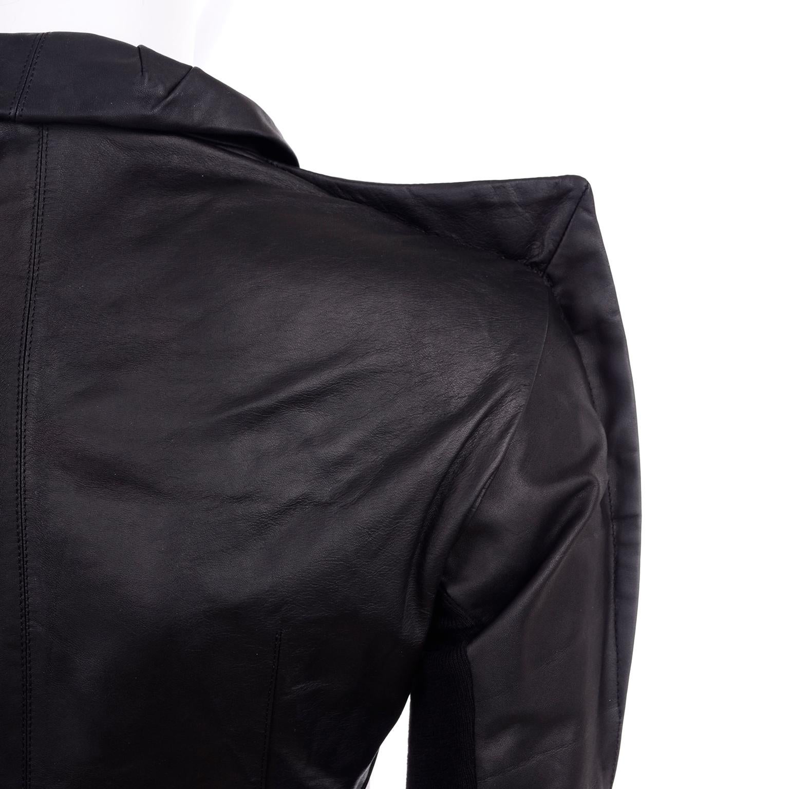 Rick Owens Asymmetrical Black Leather Jacket W Zipper & Pointed Sharp Shoulders 5