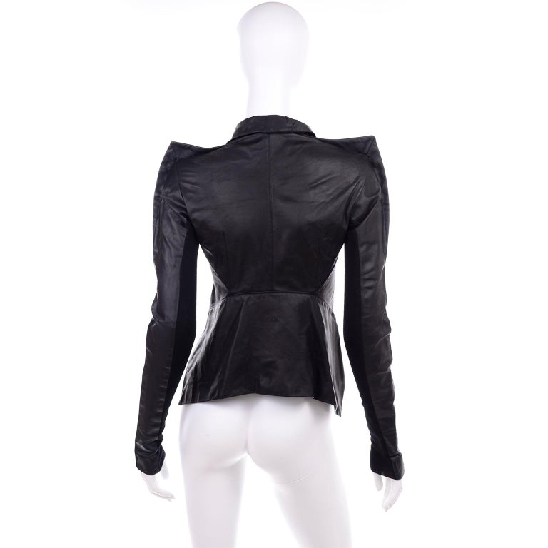 Rick Owens Asymmetrical Black Leather Jacket W Zipper and Pointed Sharp ...