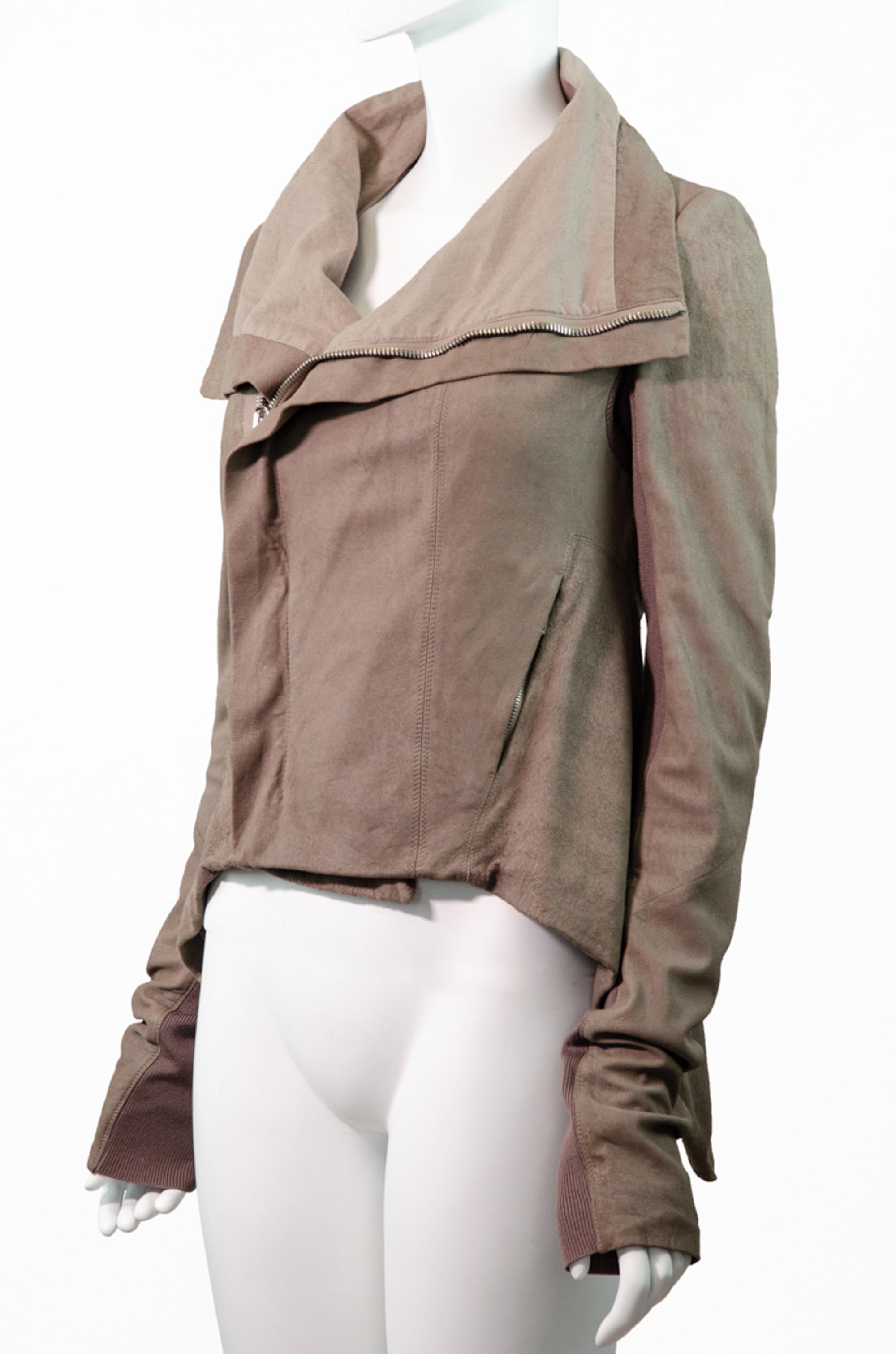 Classic avant-garde biker jacket from Rick Owens.

A true Rick Owens staple. This avant-garde jacket is made from a soft distressed lamb leather and features a concealed front zip closure, classic Rick Owens long sleeves with a ribbed detail on the