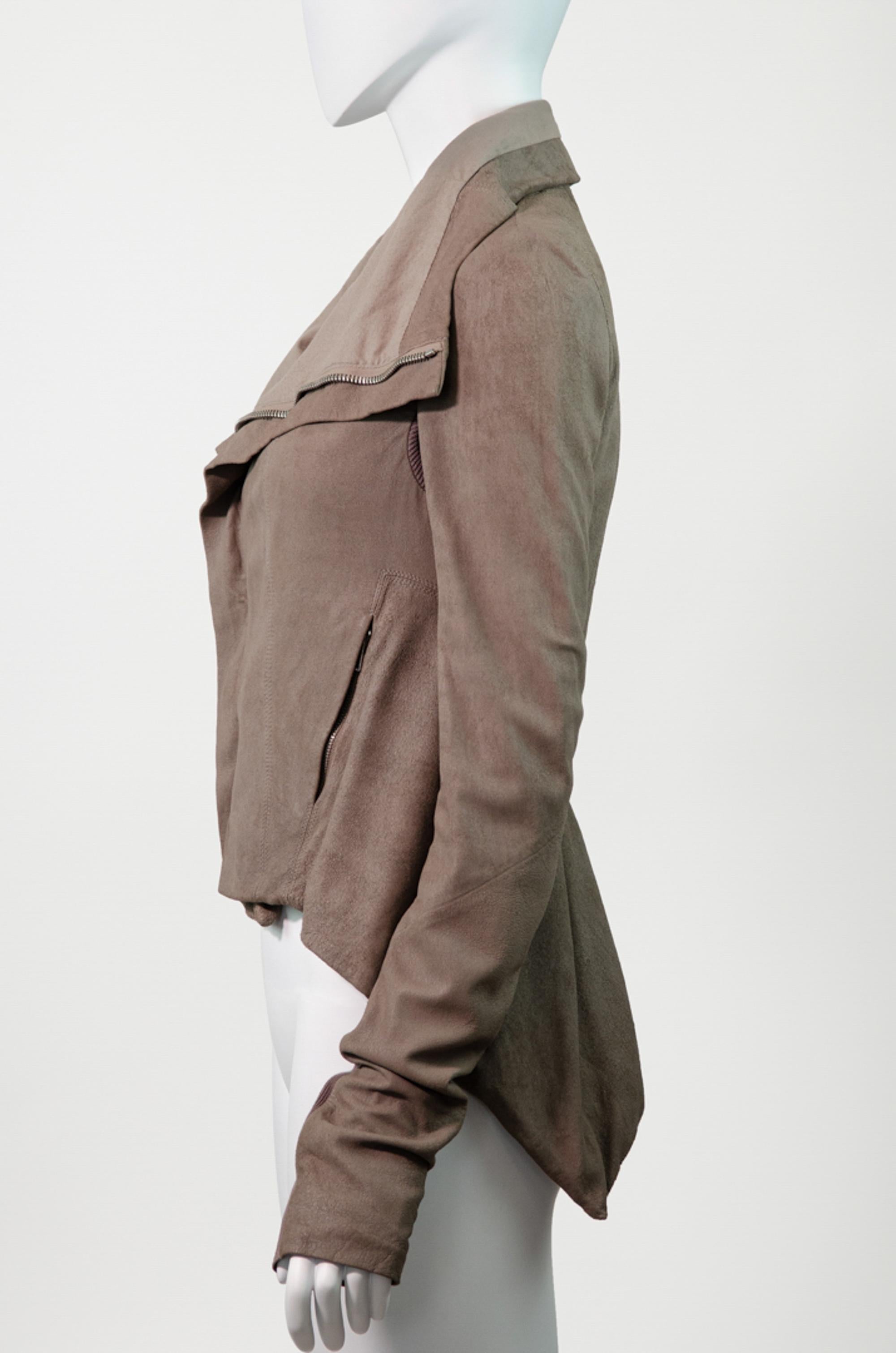 Gray RICK OWENS Avant Garde Distressed Leather Biker Jacket For Sale