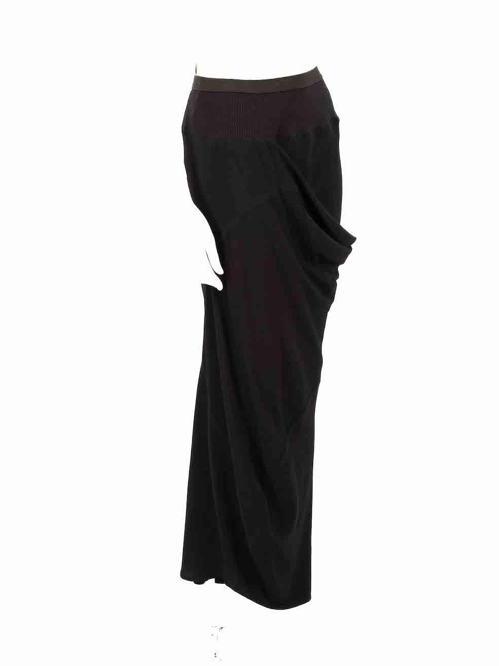 CONDITION is Very good. Hardly any visible wear to skirt is evident on this used Rick Owens designer resale item.
 
 
 
 Details
 
 
 AW 15
 
 Black
 
 Silk
 
 Midi skirt
 
 Asymmetric and drape accent
 
 Elasticated waistband
 
 Contrast panel
 
 
