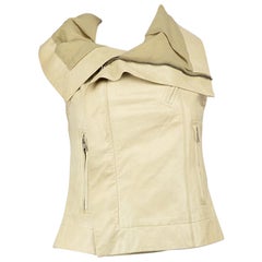 Rick Owens Beige Leather Full-Zip Vest Size S