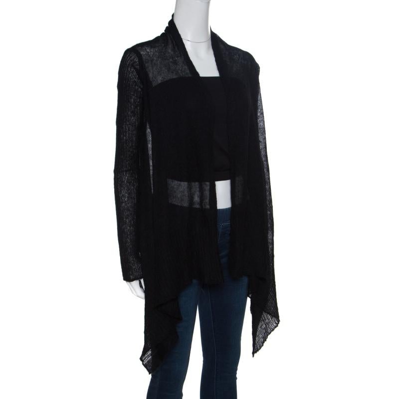 Rick Owens delights us with this wonderfully knit cardigan. It is made from alpaca wool blend and styled as an open front with a waterfall hemline. The black cardigan will be an ideal addition to your closet.

Includes: The Luxury Closet Packaging

