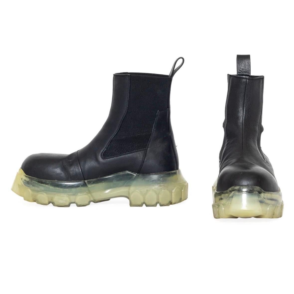 Rick Owens Black and Transparent Beatle Bozo Tractor Boots Size 38 (Spring 2021) In Good Condition For Sale In Los Angeles, CA