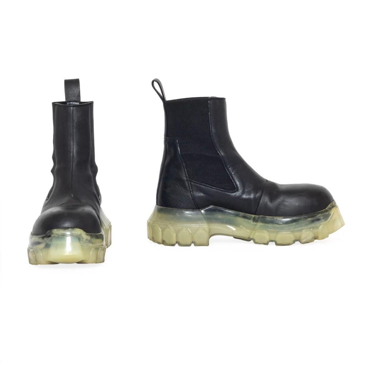 Women's Rick Owens Black and Transparent Beatle Bozo Tractor Boots Size 38 (Spring 2021) For Sale