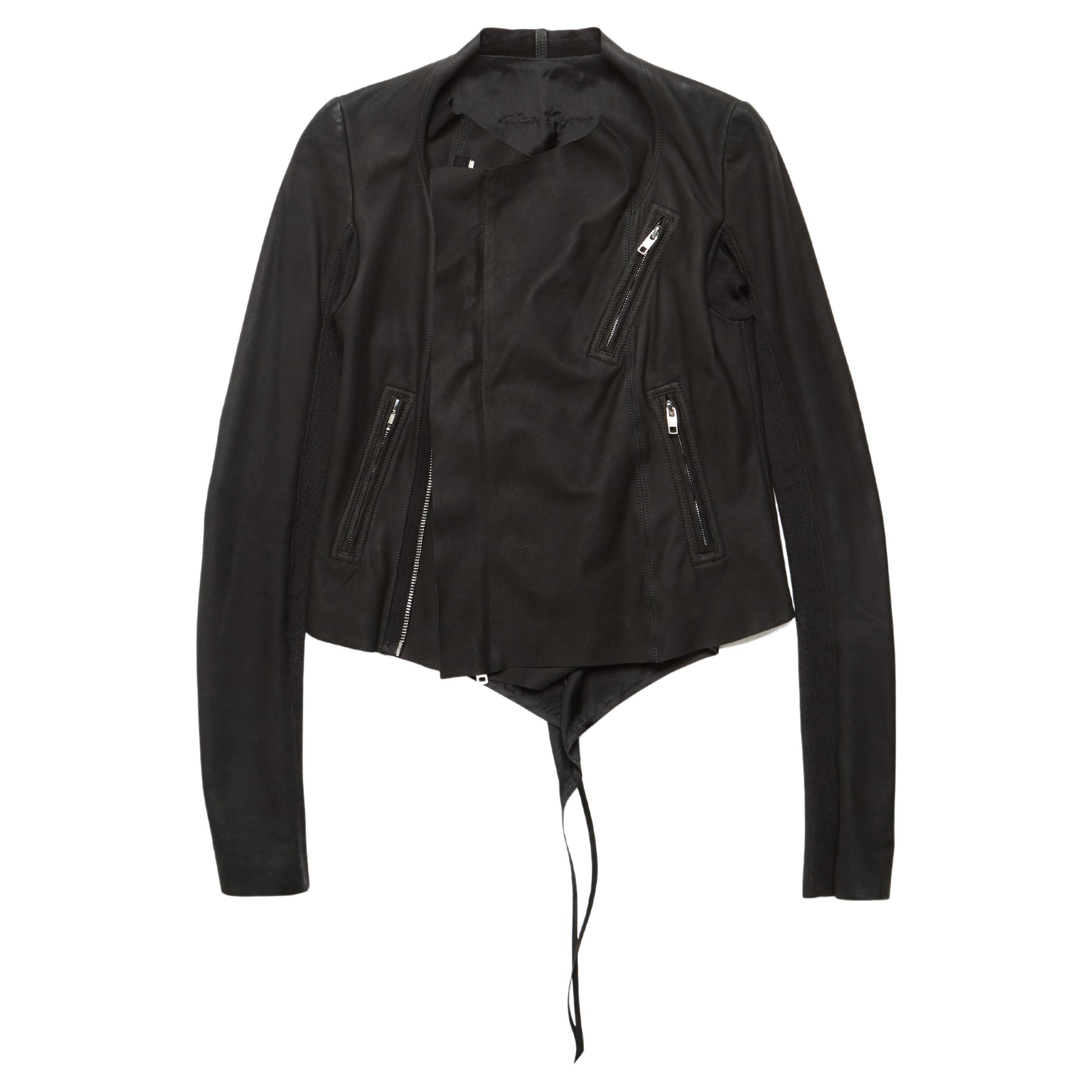 Rick Owens  Black Asymmetrical Zipped Leather Jacket For Sale