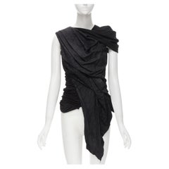 RICK OWENS - Haut tunique drapé en jersey froncé et en cuir noir, taille IT 38 XS