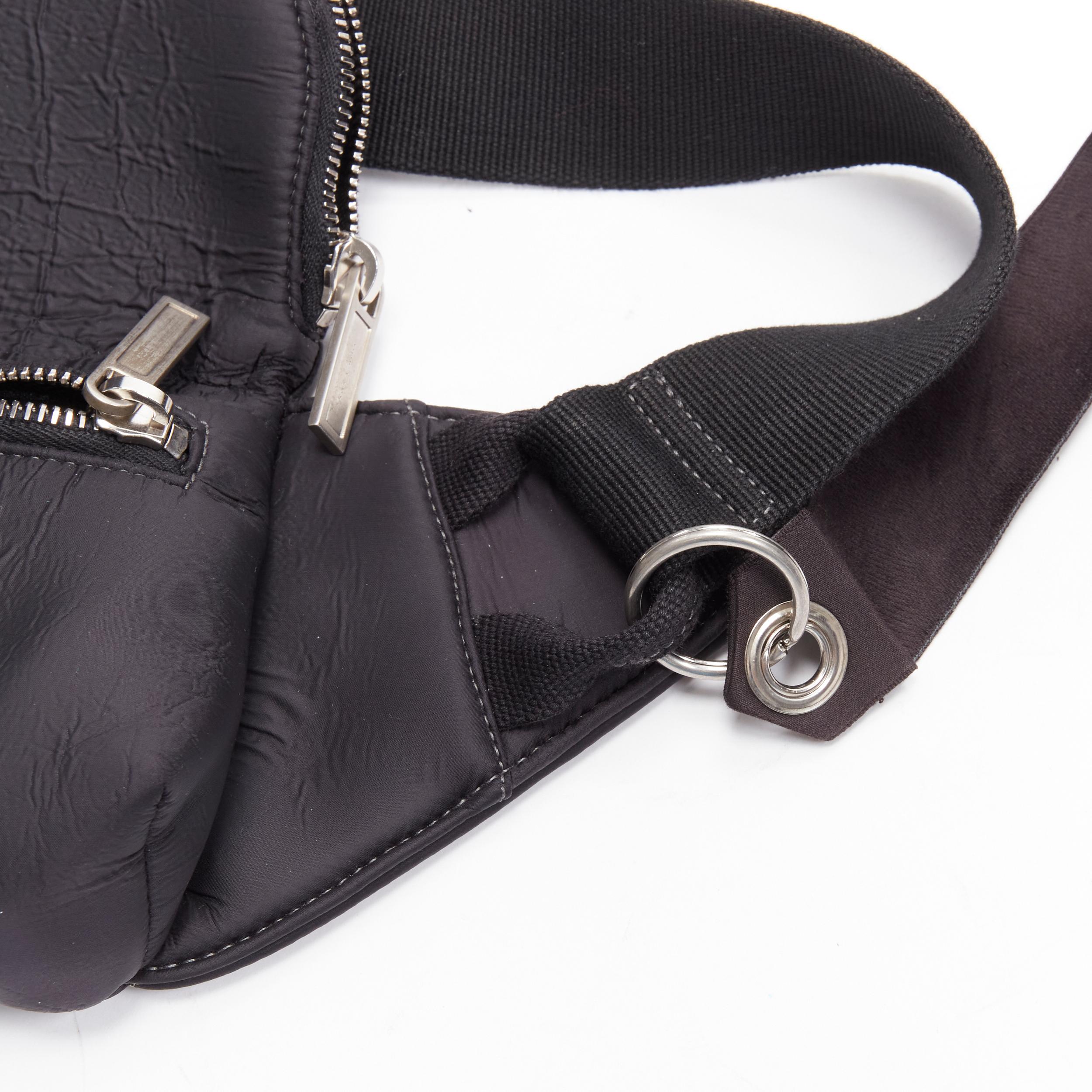 RICK OWENS black blistered neoprene silver zippers crossbody belt bag In Excellent Condition For Sale In Hong Kong, NT
