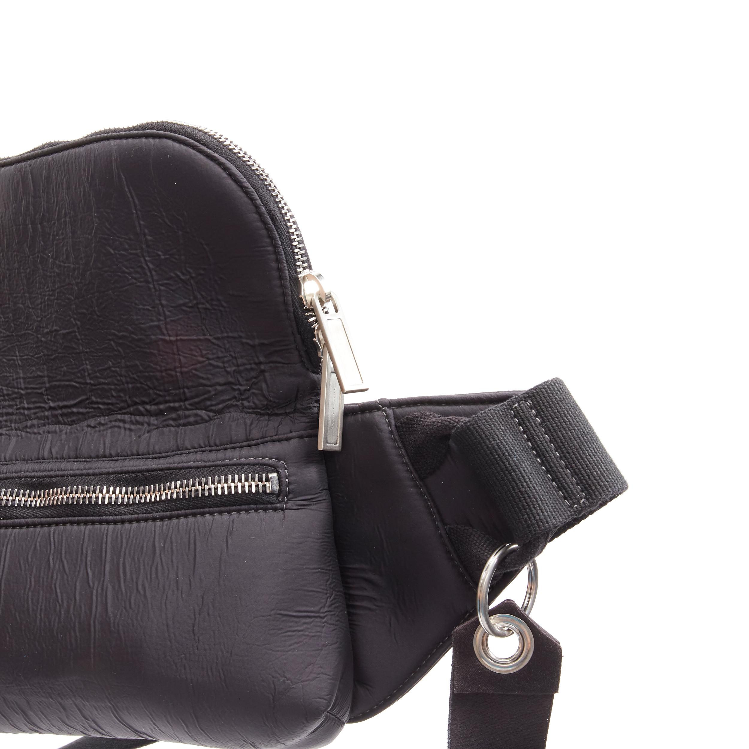 RICK OWENS black blistered neoprene silver zippers crossbody belt bag In New Condition For Sale In Hong Kong, NT