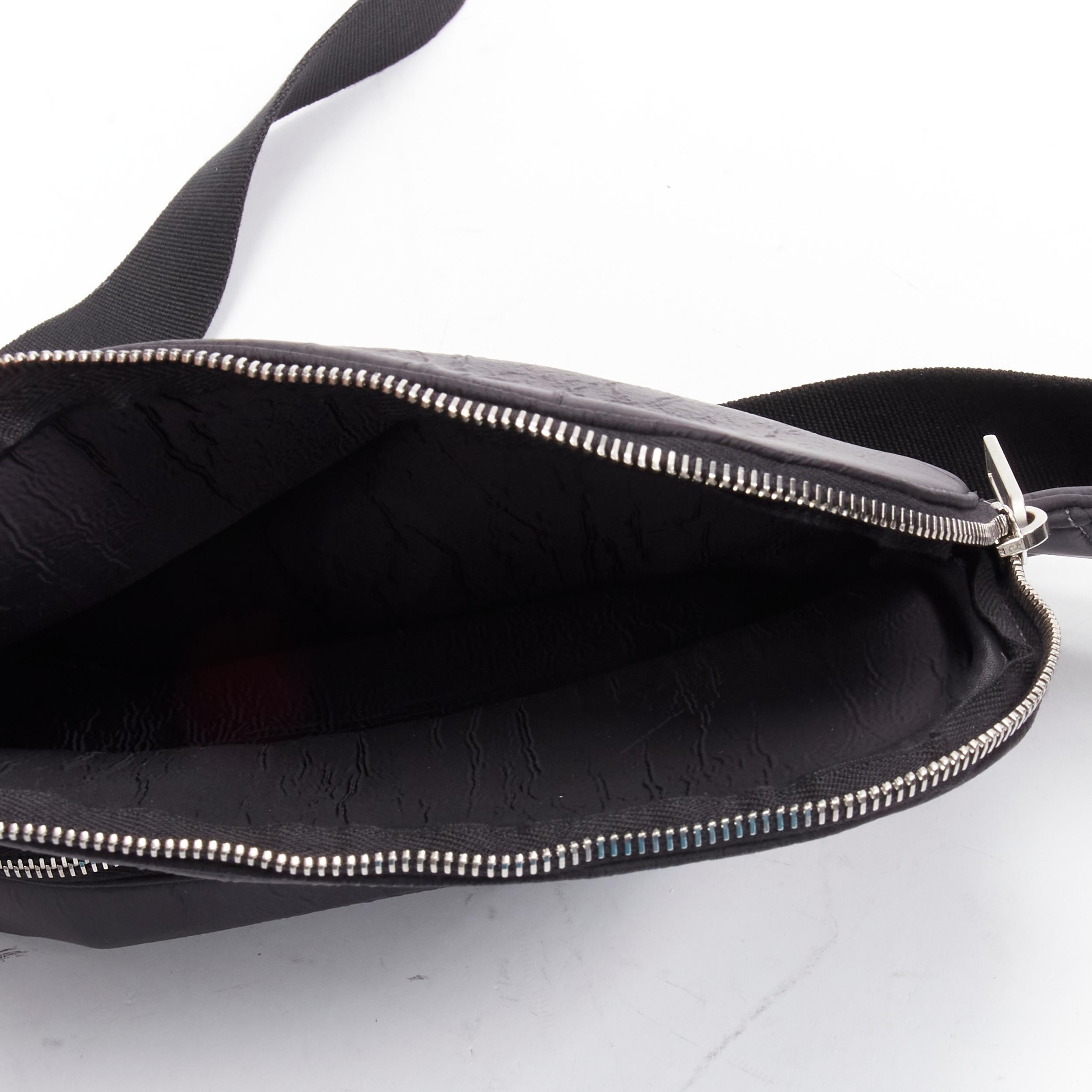 RICK OWENS black blistered neoprene silver zippers crossbody belt bag For Sale 1